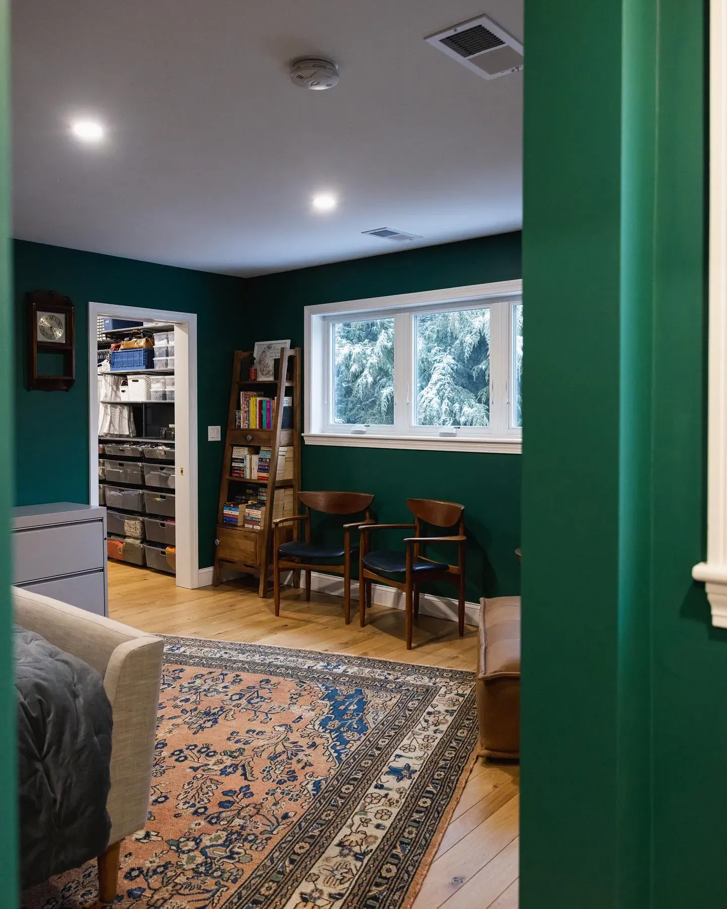 Benjamin Moore Fiddlehead Green living room interior