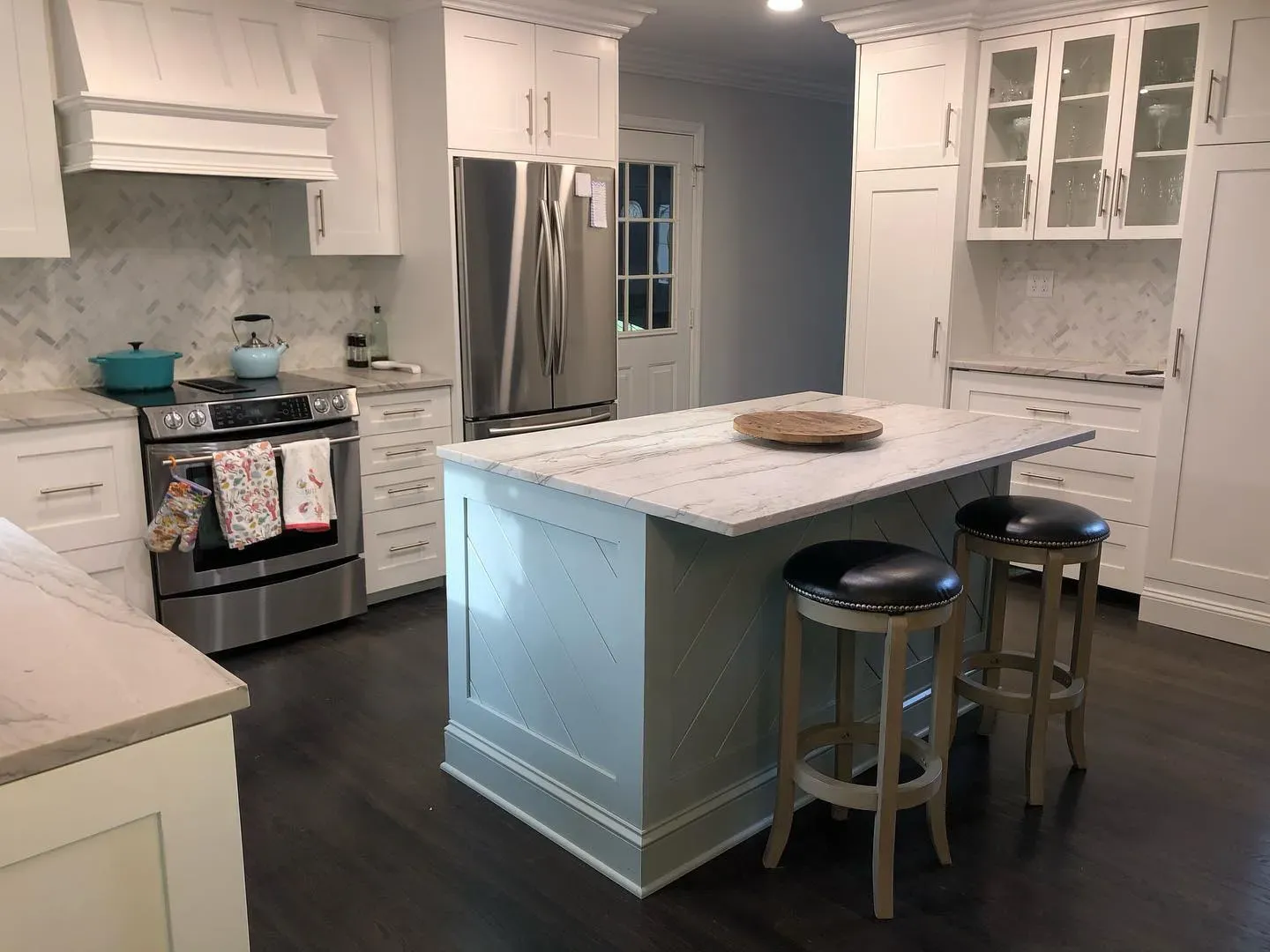 Benjamin Moore Kentucky Haze kitchen island 