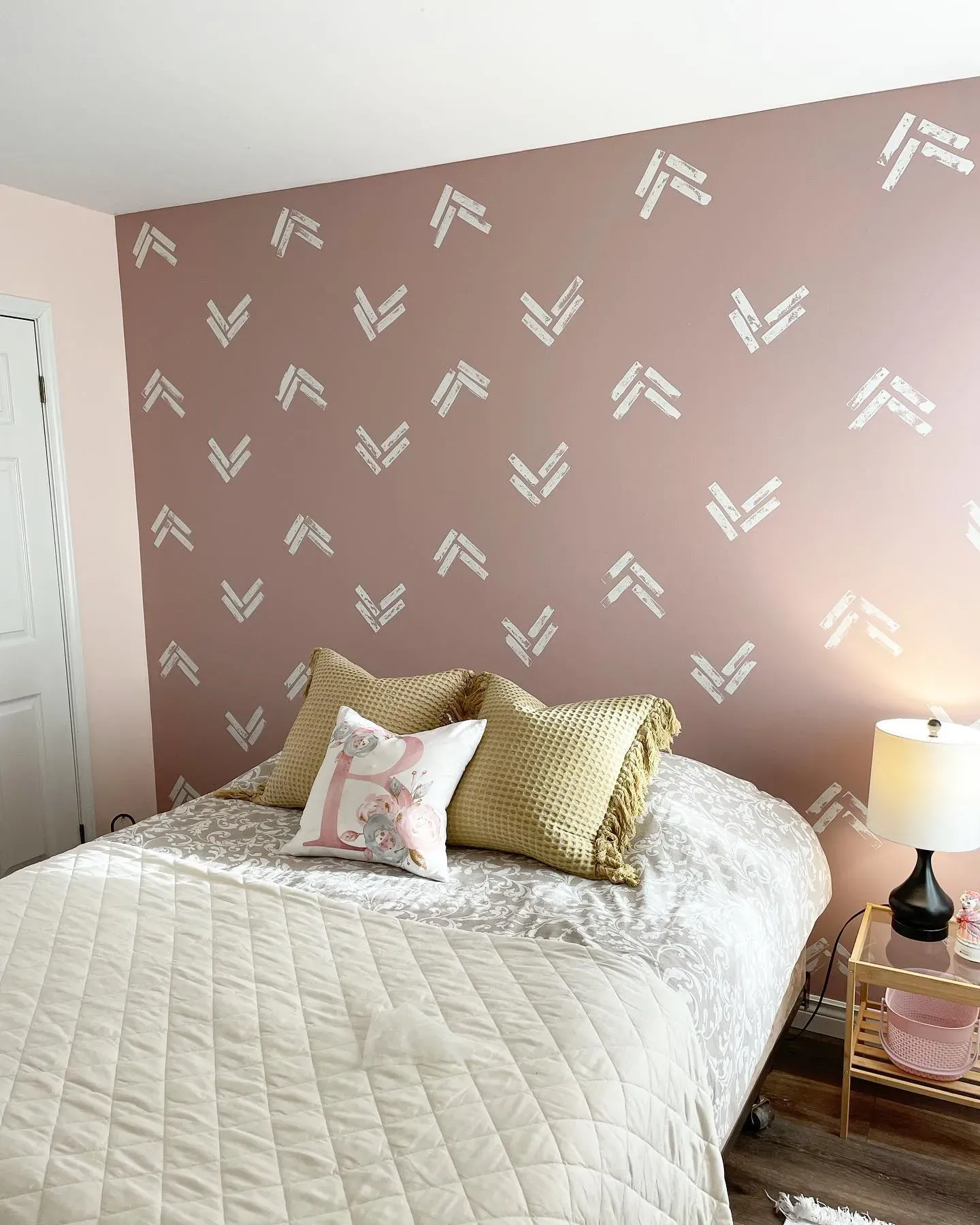 Benjamin Moore Rose Bisque bedroom accent wall color
