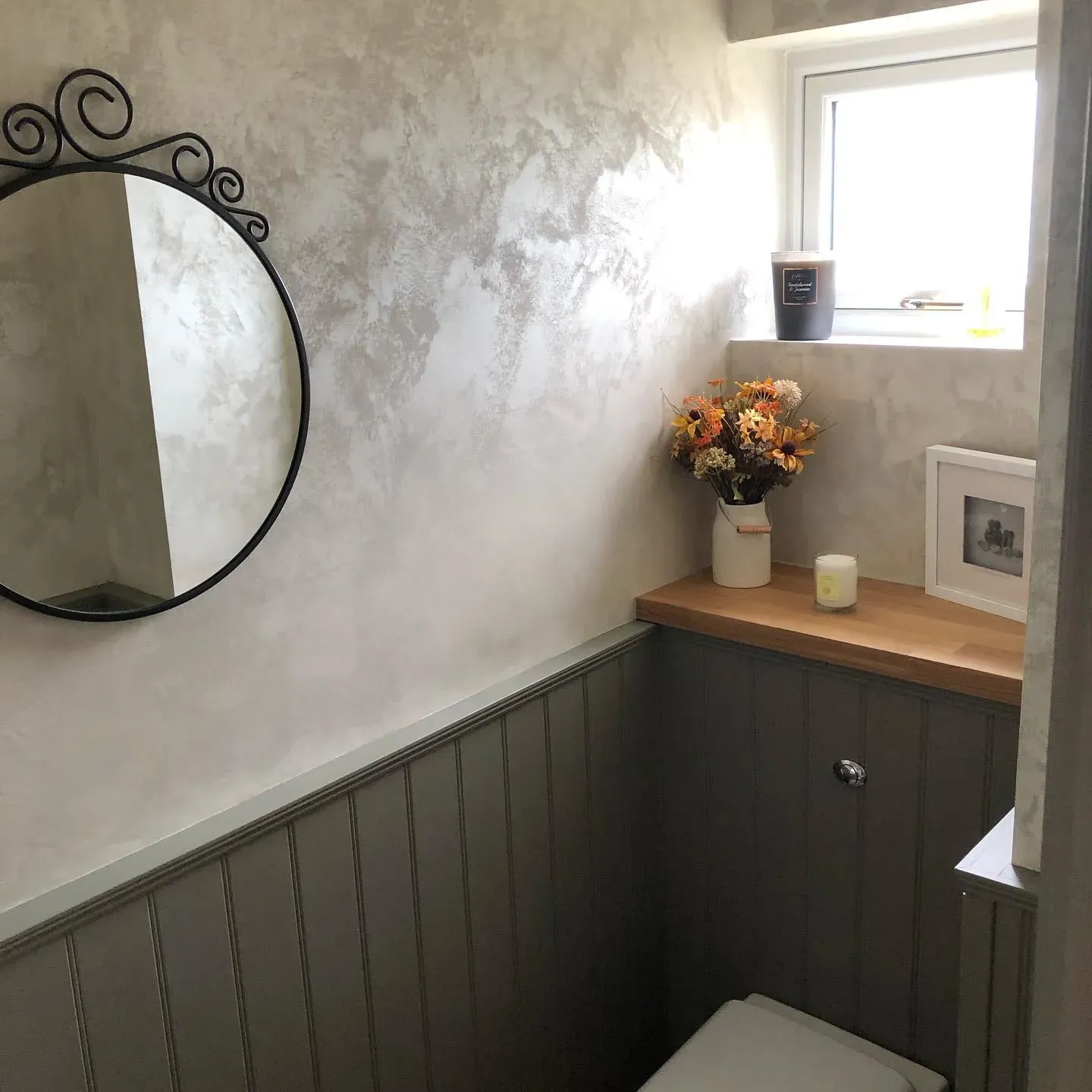 Benjamin Moore Sage Mountain bathroom panelling