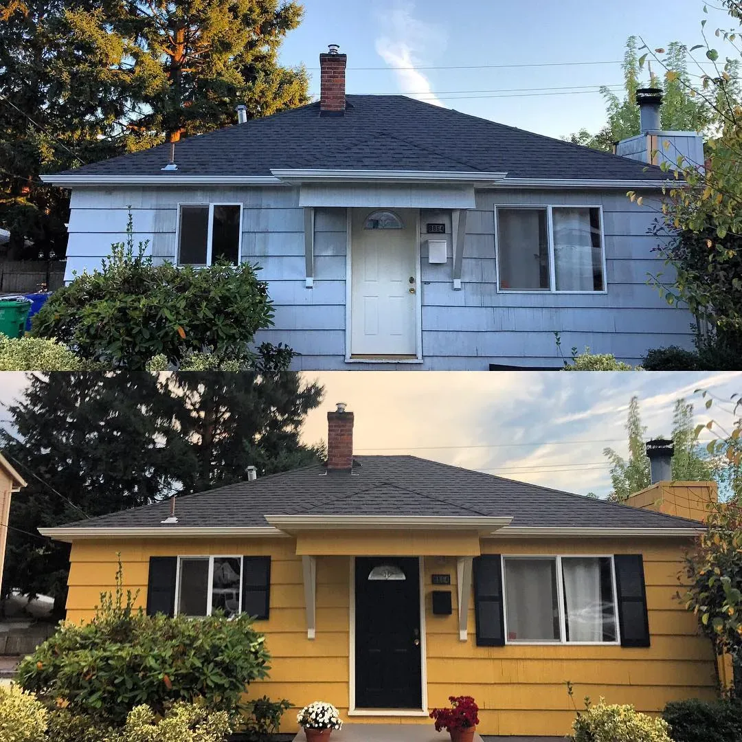 Benjamin Moore Stuart Gold house exterior makeover