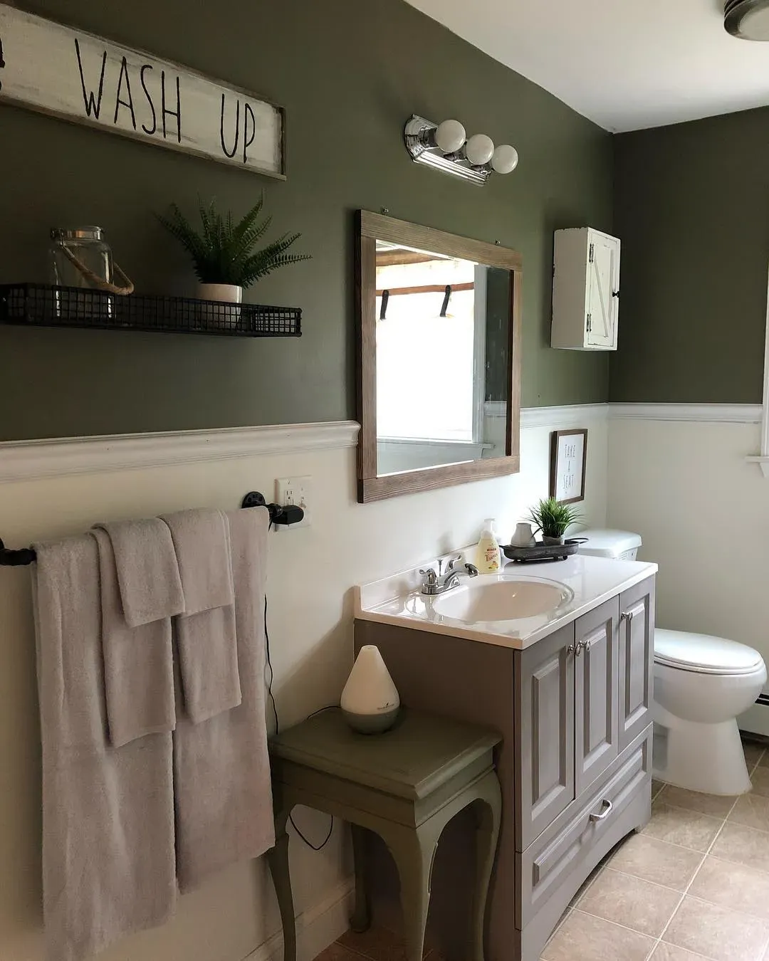 Benjamin Moore Tate Olive bathroom paint