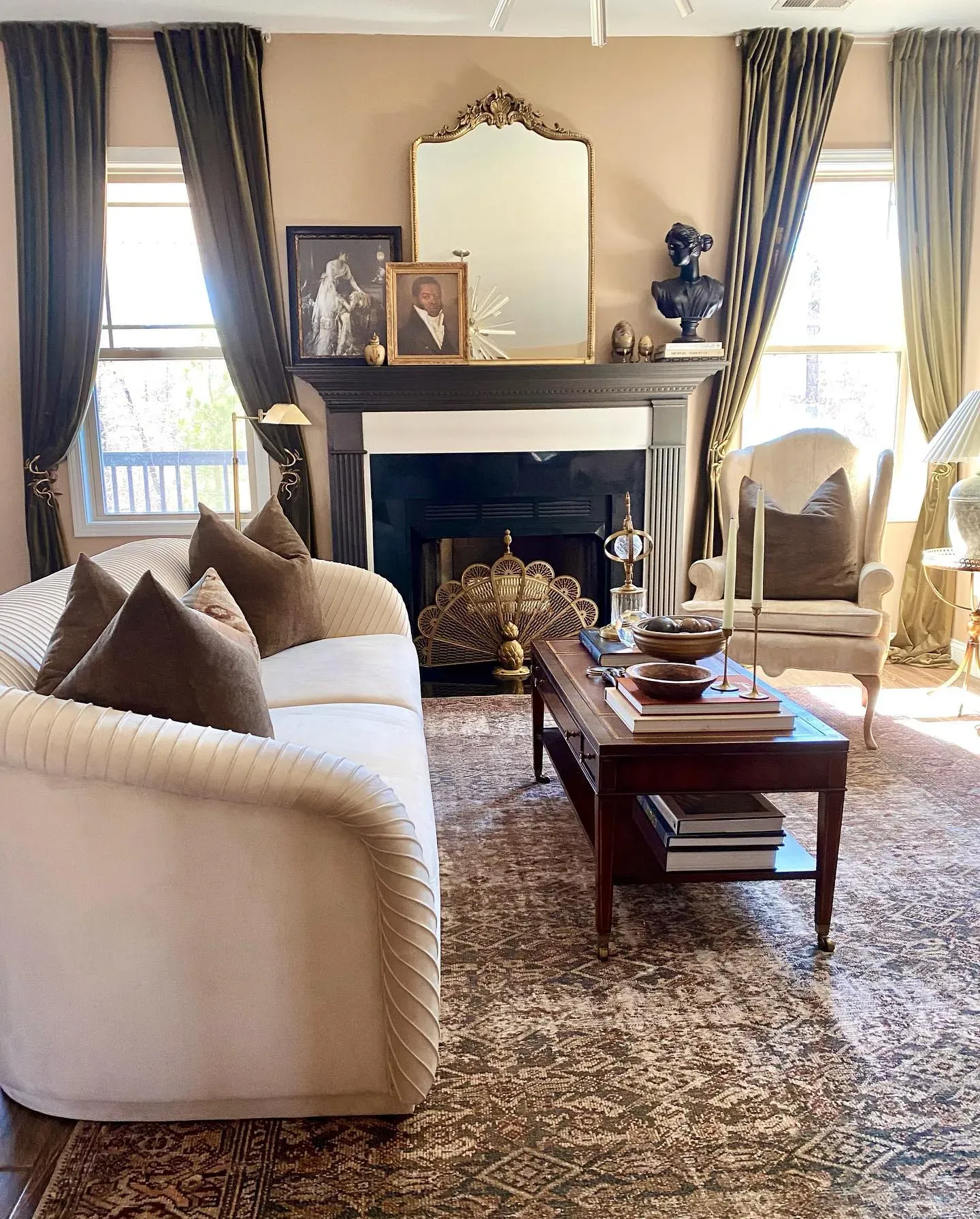 Benjamin Moore Truffle victorian living room interior