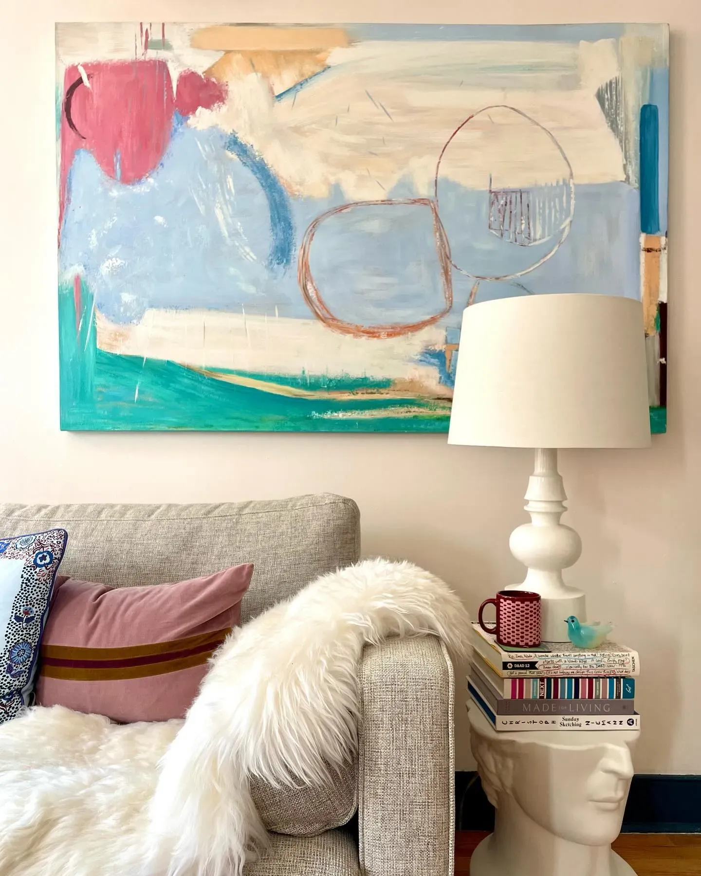 Benjamin Moore Winter Sky bohemian living room 