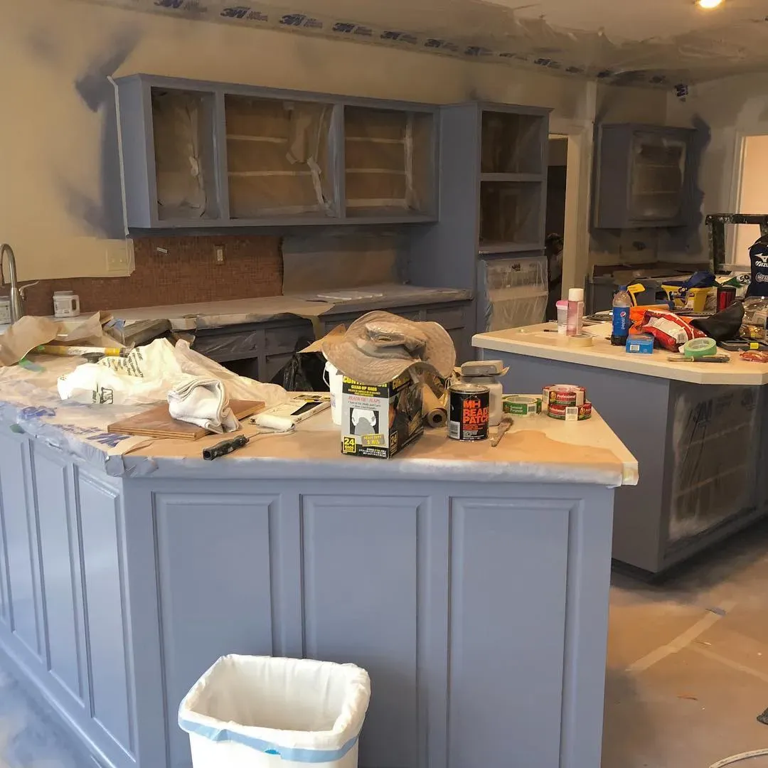Sherwin Williams Bracing Blue kitchen cabinets color