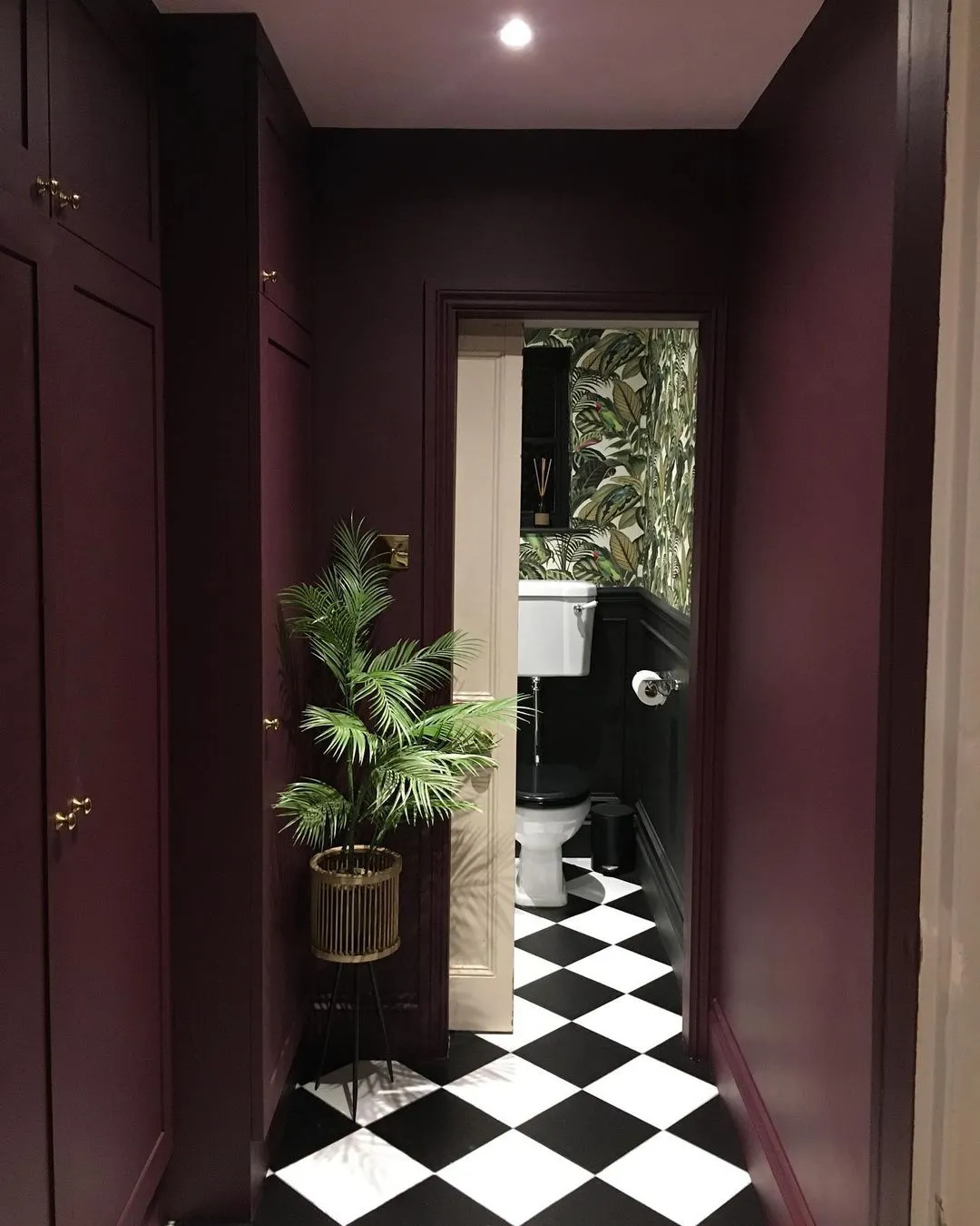 Dark purple hallway interior Farrow and Ball Brinjal