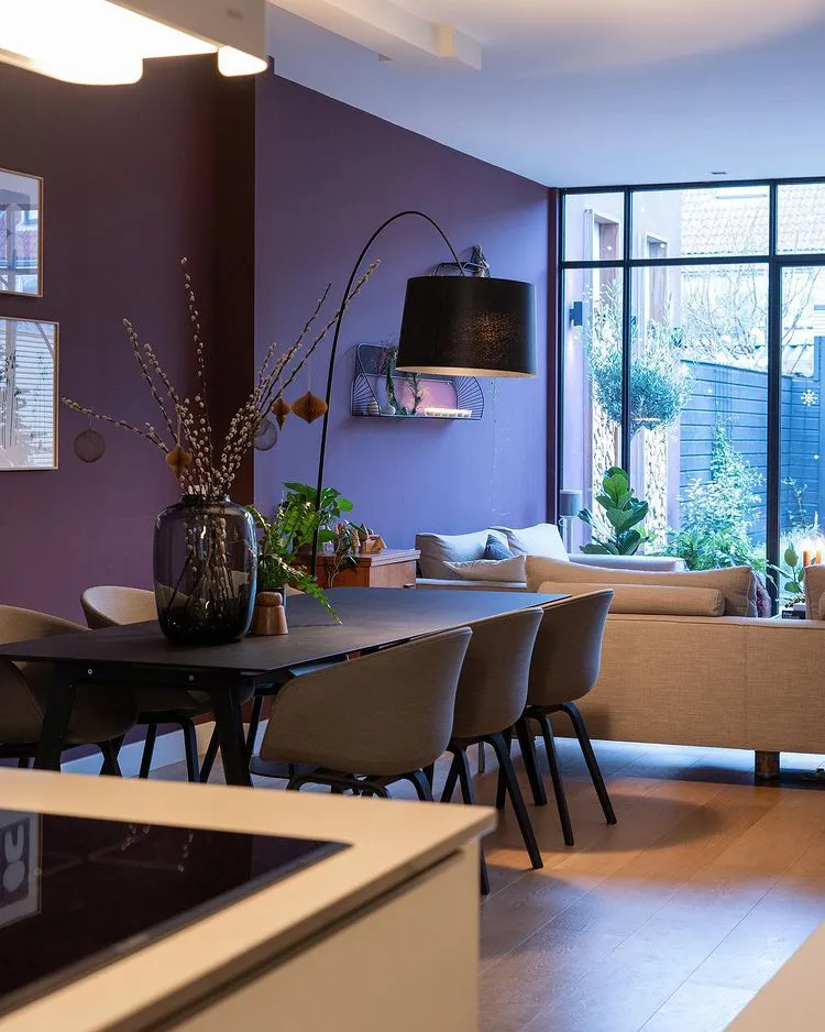 Dark purple dining room with Farrow and Ball Brinjal