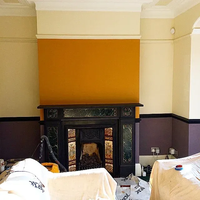 Dulux Cherished Gold living room fireplace 