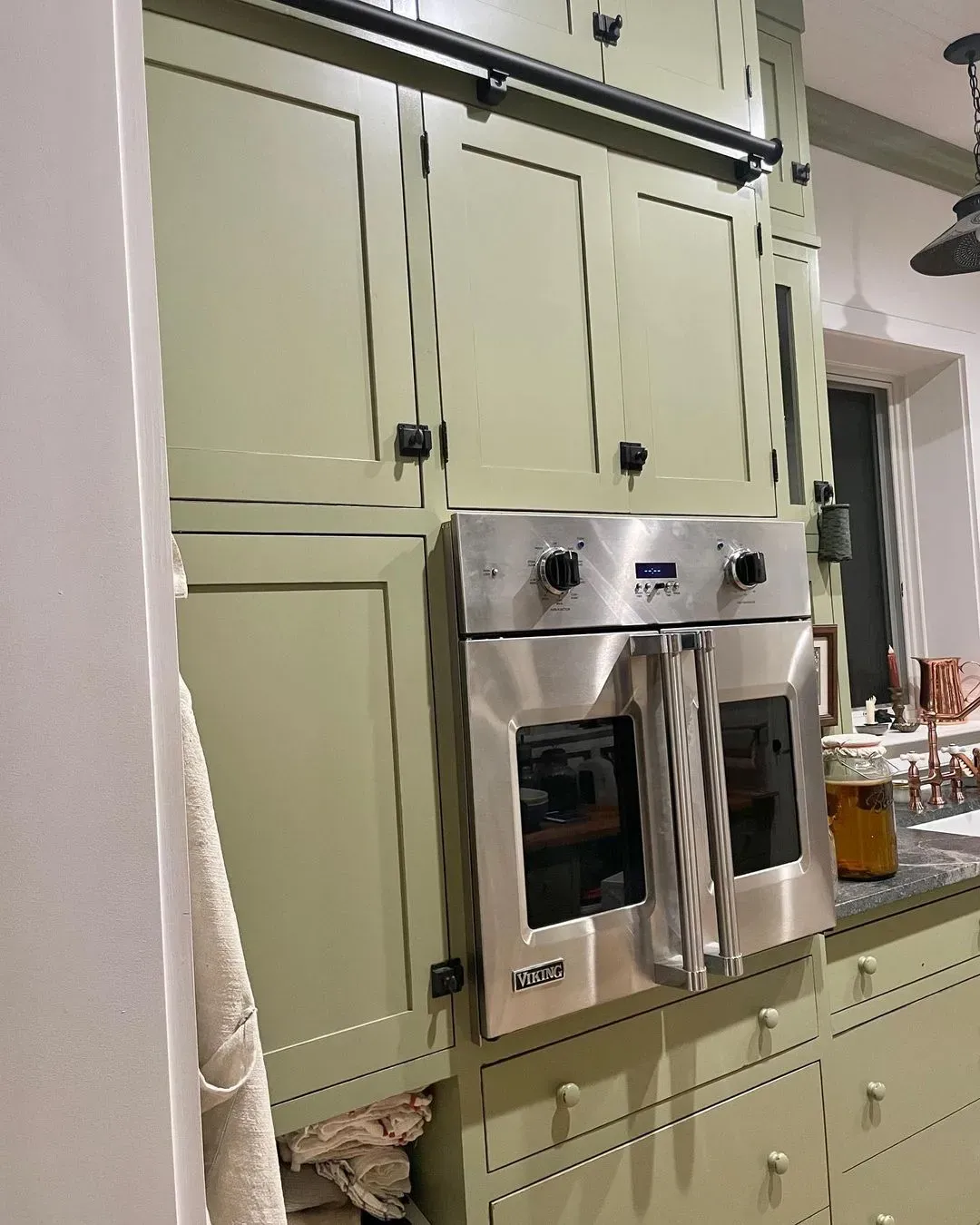 Sherwin Williams Colonial Revival Green Stone Kitchen Cabinets