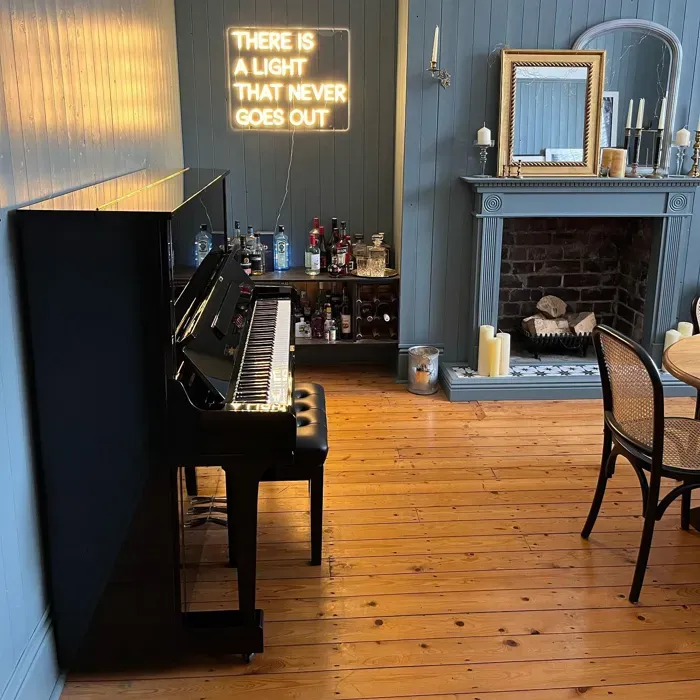 Farrow and Ball De Nimes 299 living room fireplace