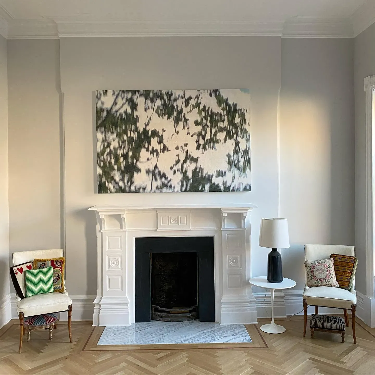 Farrow and Ball Dimpse cozy living room 