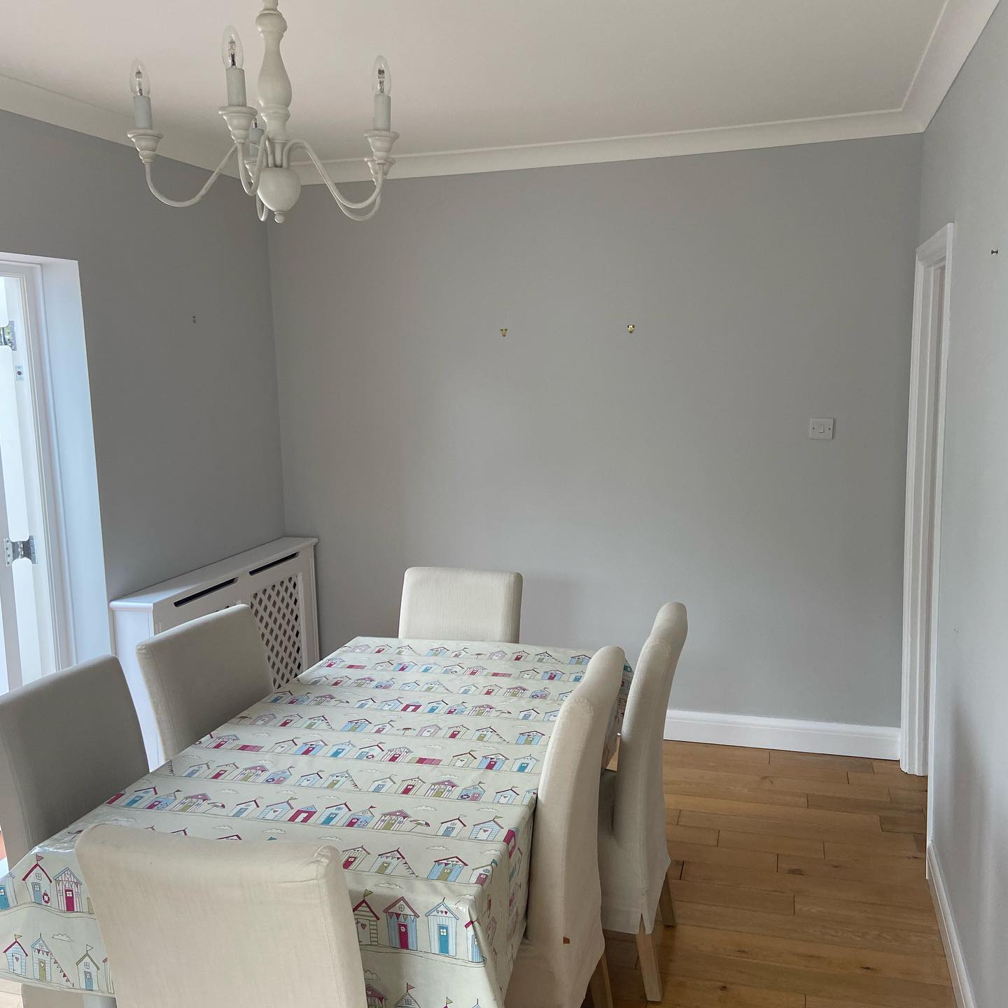 Grey dining room interior Dimpse Farrow and Ball