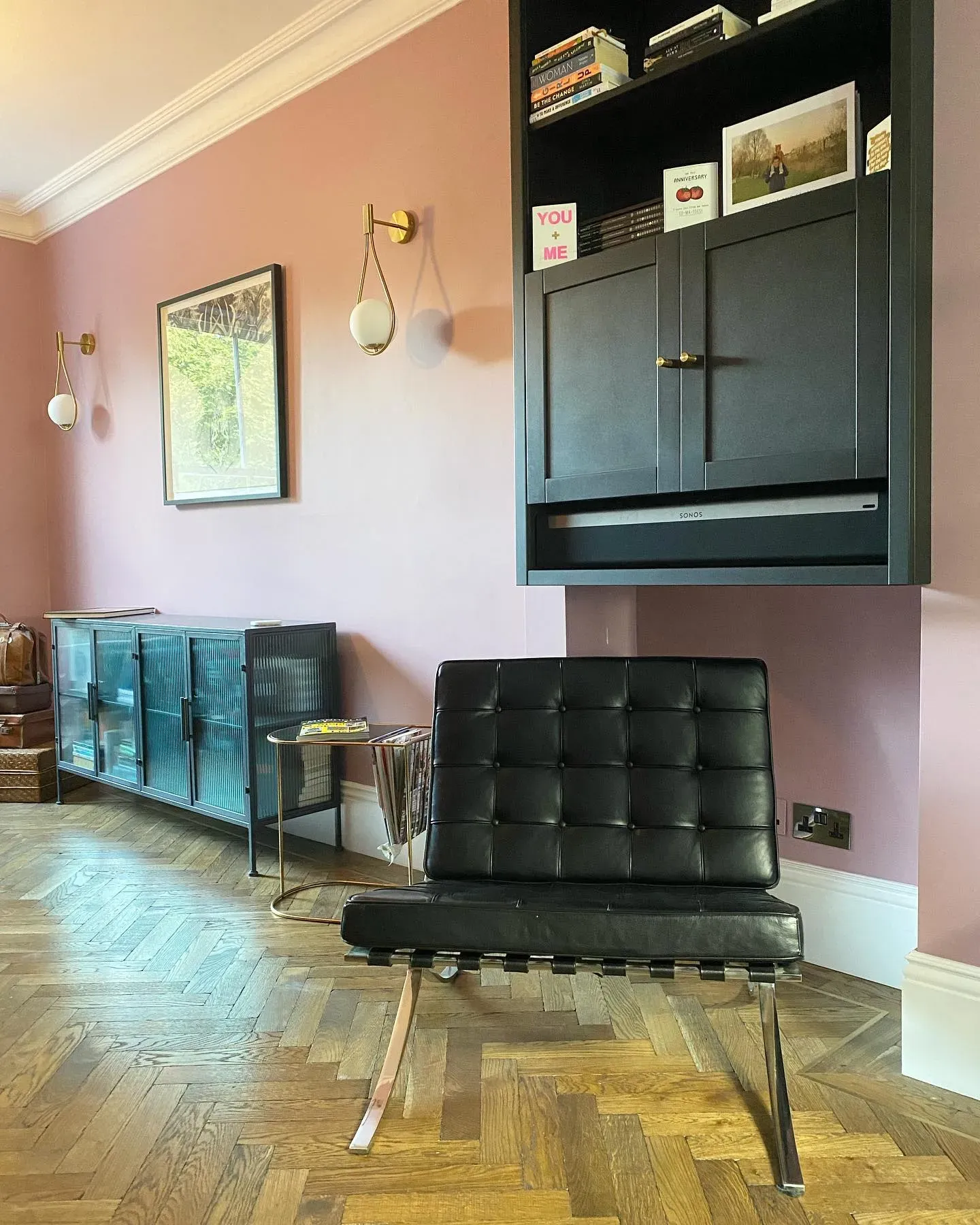 Farrow and Ball Cinder Rose living room interior