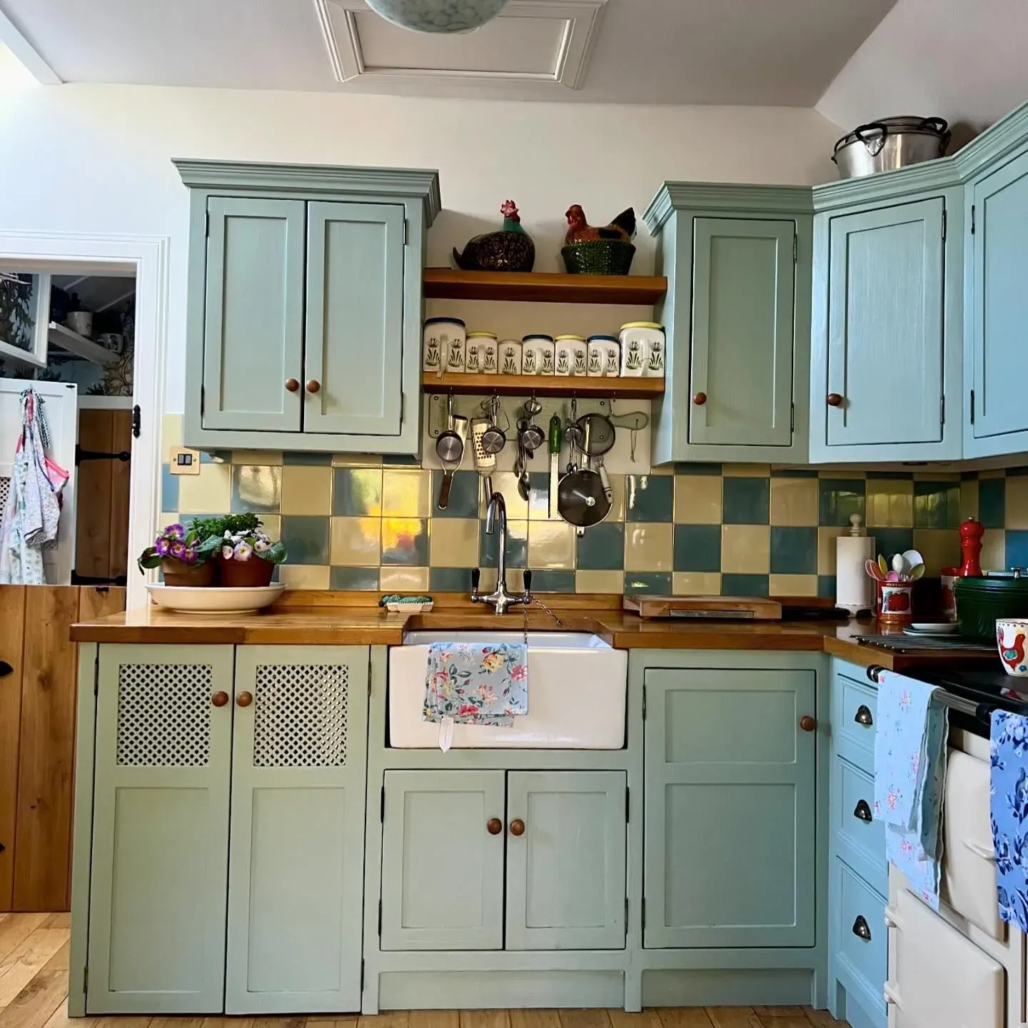 Farrow and Ball Green Blue farmhouse kitchen cabinets color