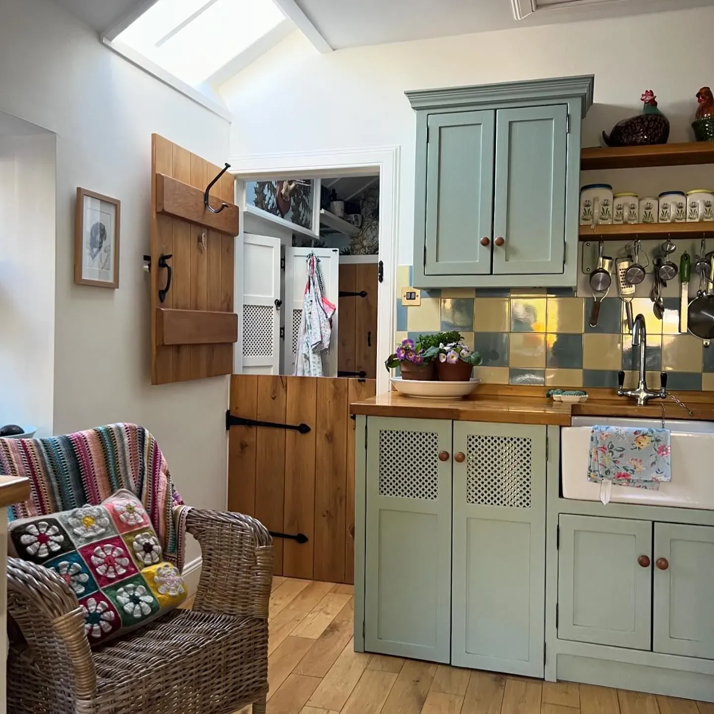 Green Blue farmhouse kitchen cabinets paint