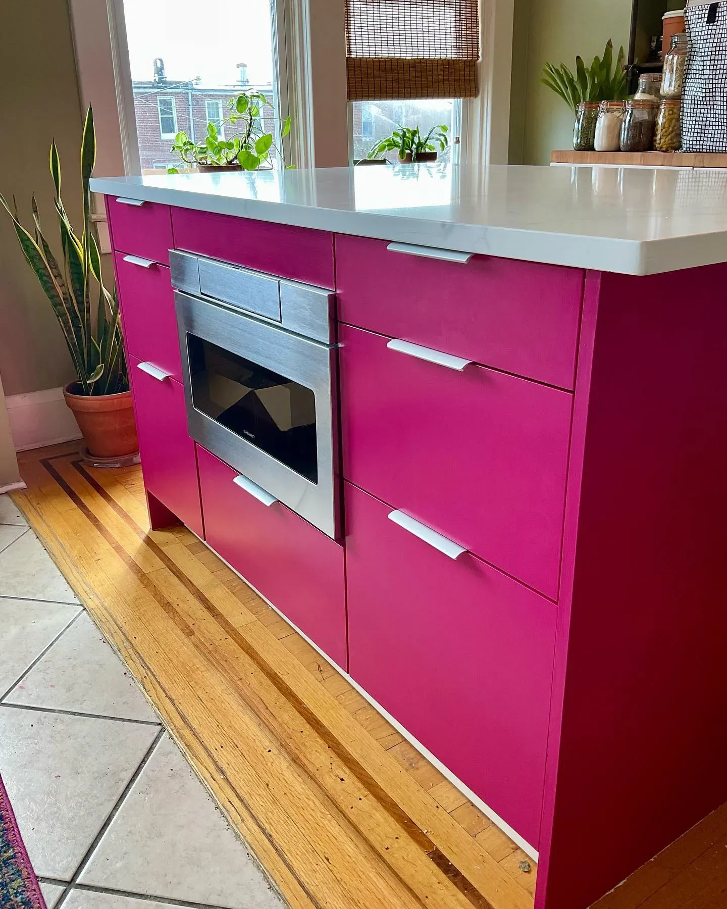 Sherwin Williams Forward Fuchsia kitchen cabinets 