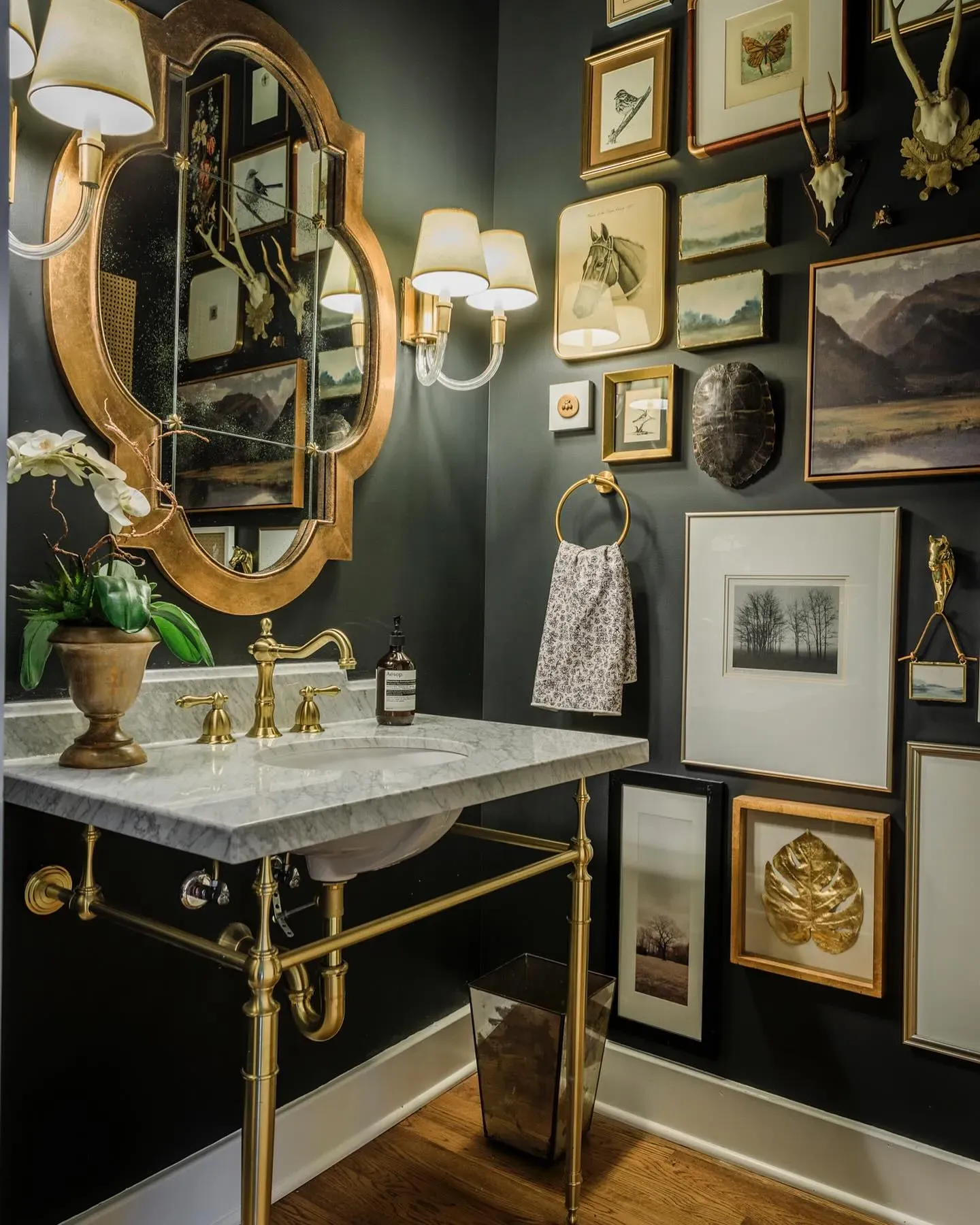 Sherwin Williams Greenblack eclectic bathroom 