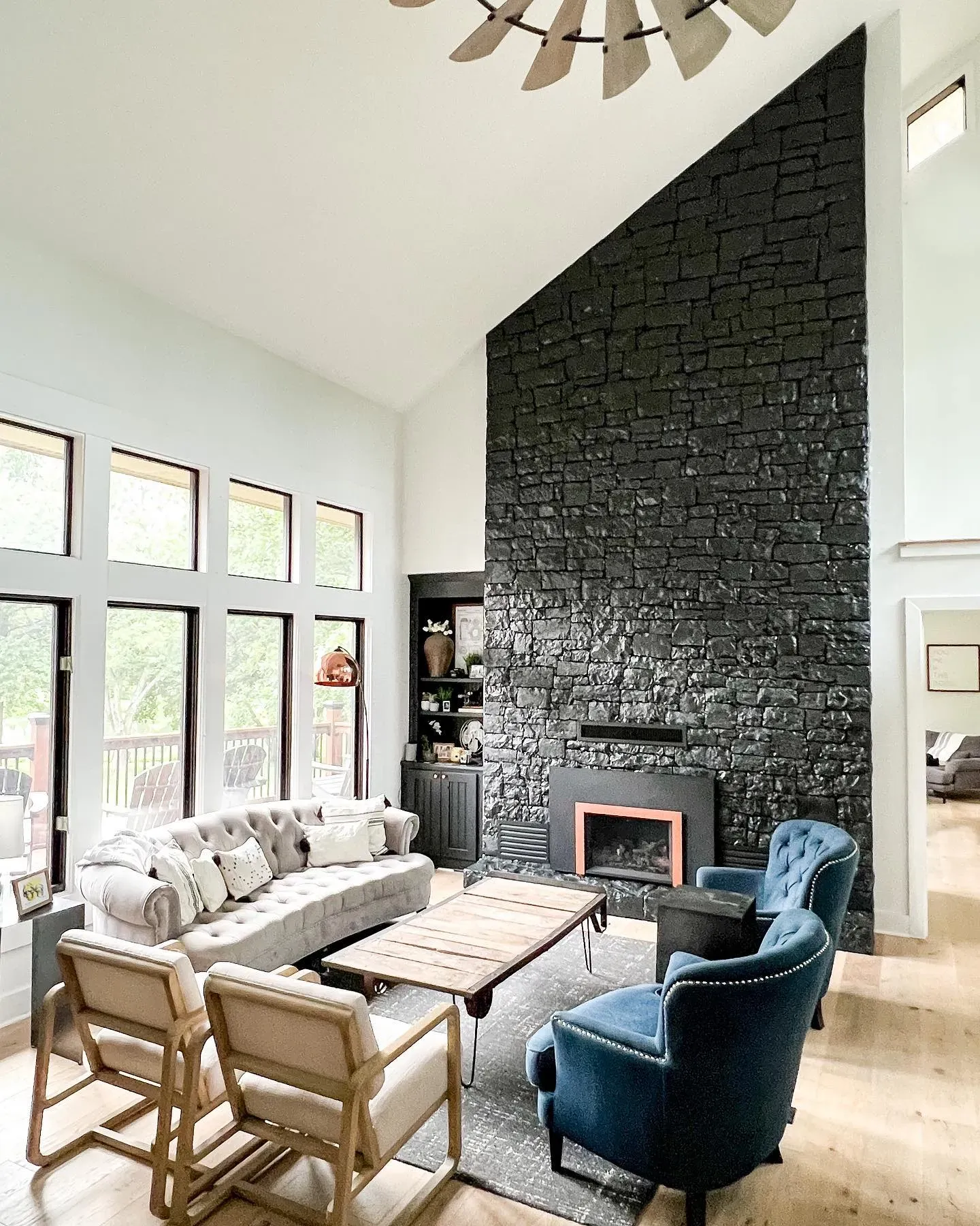 Sherwin Williams Greenblack living room fireplace 