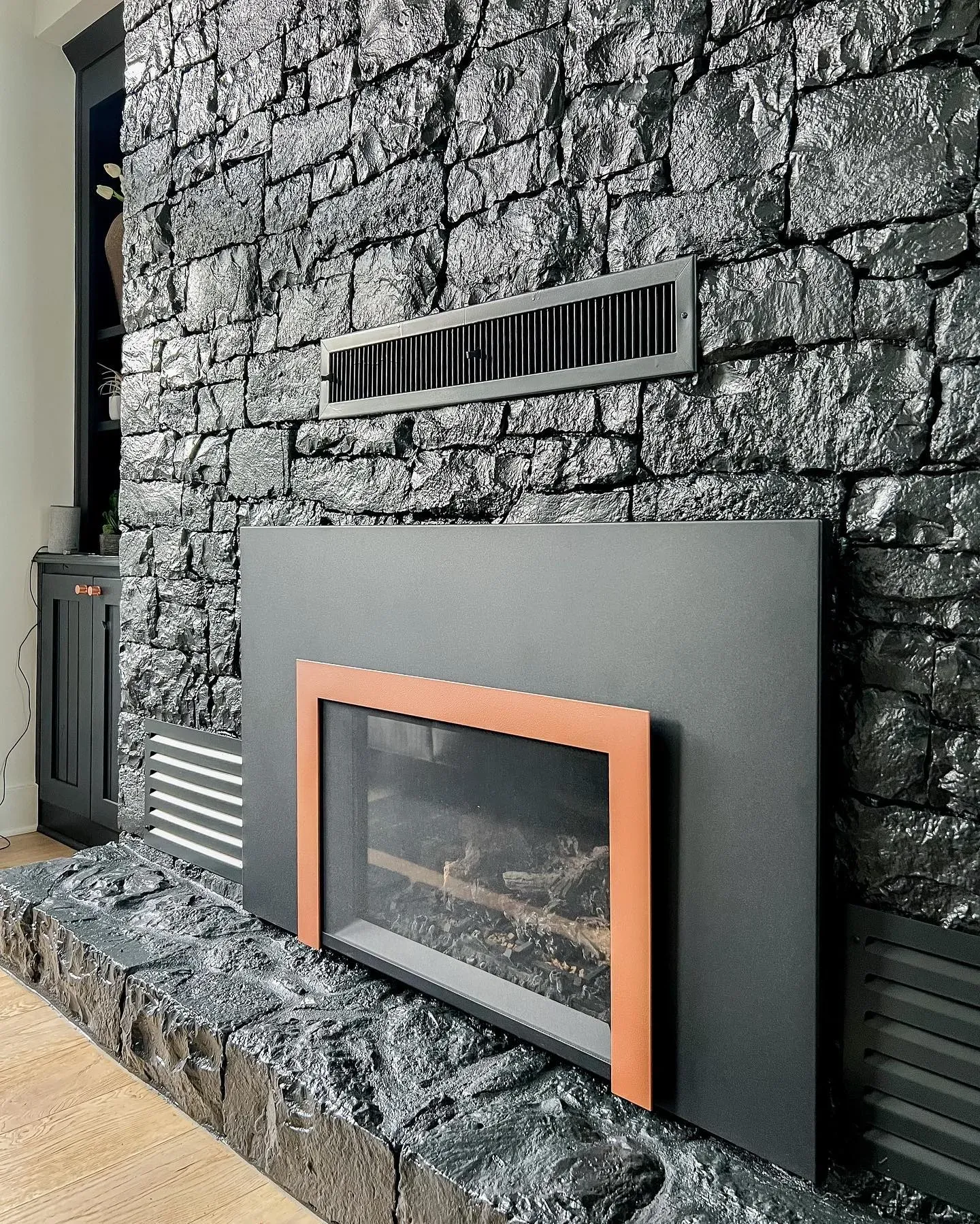 Sherwin Williams Greenblack living room fireplace color