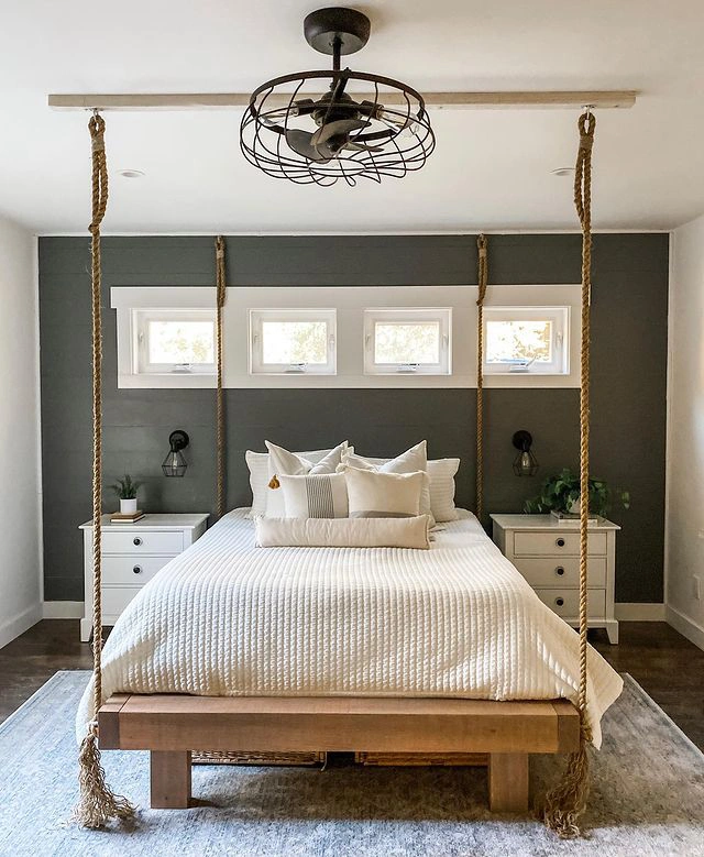Bedroom accent wall Sherwin Williams Grizzle Gray color
