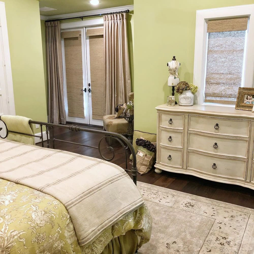 Light green bedroom Sherwin Williams Hearts of Palm