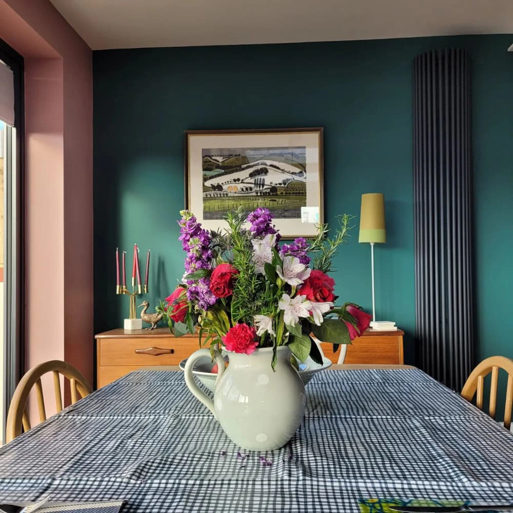 Green and pink walls Little Greene Hellbore paint