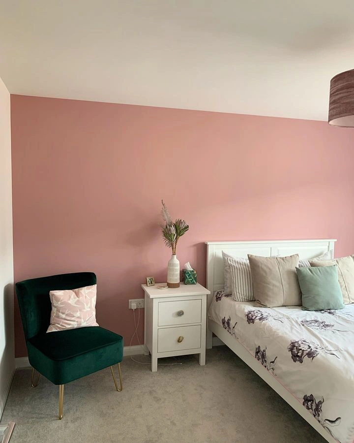 Pink bedroom interior Little Green Hellebore review