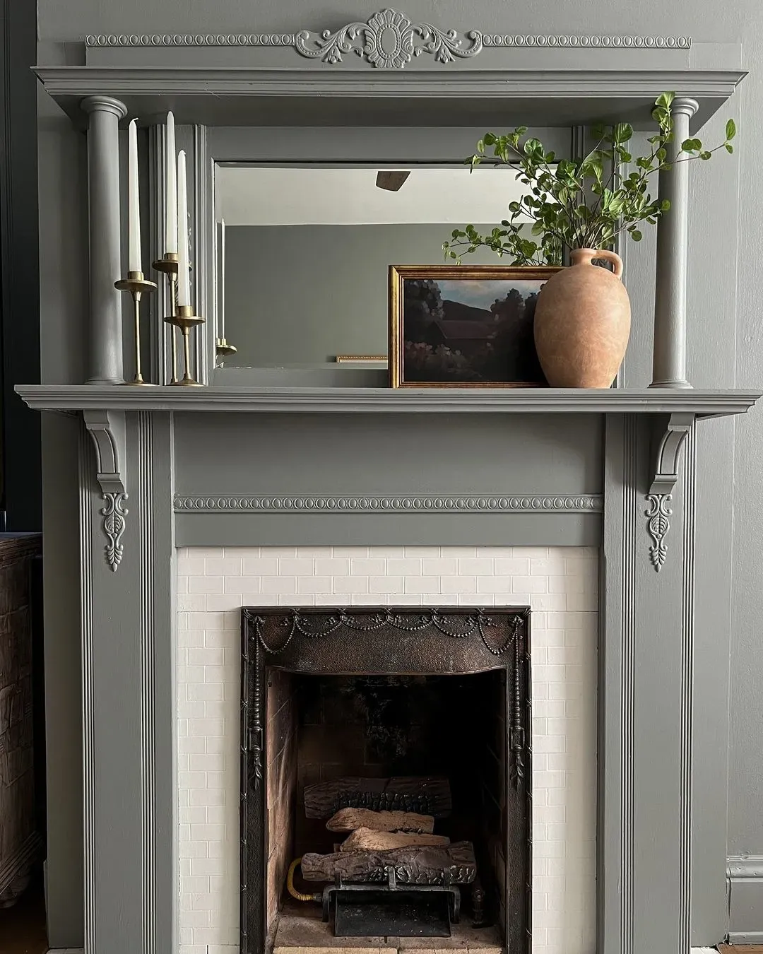 SW Illusive Green living room fireplace paint
