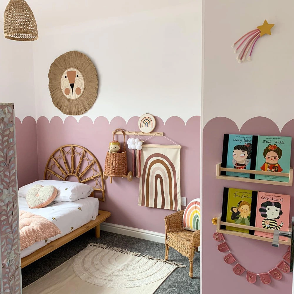 Kidsroom with half painting Farrow and Ball Cinder Rose