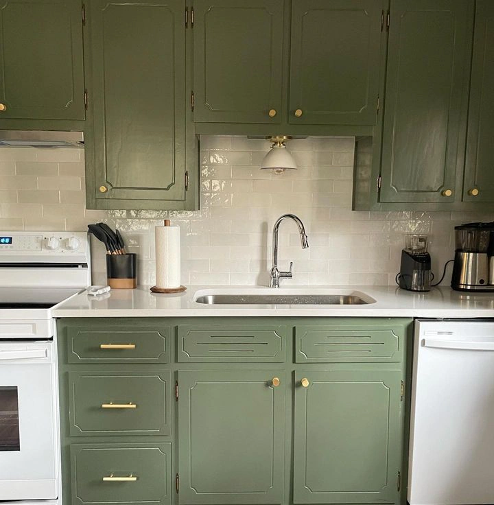 Green kitchen cabinets Benjamin Moore Backwoods