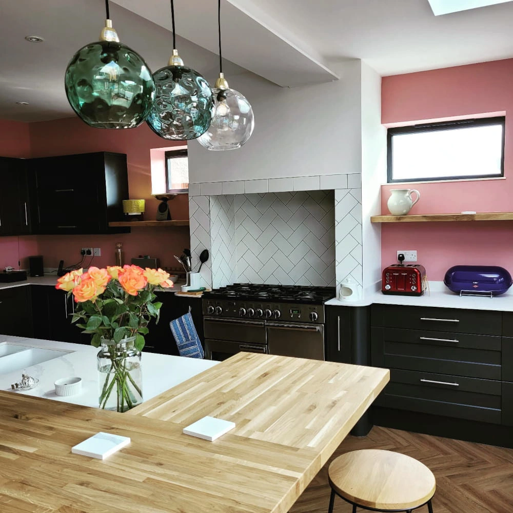 Stylish pink kitchen interior Little Green Hellebore review
