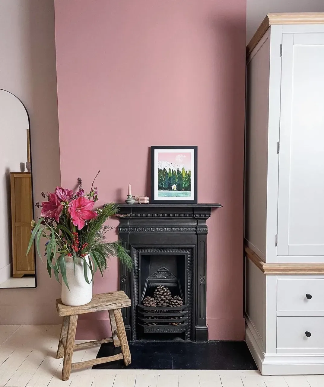 Little Greene Blush living room fireplace color