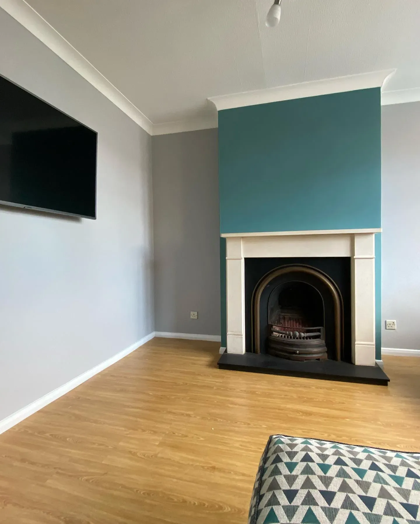 Dulux Maritime Teal victorian living room fireplace 