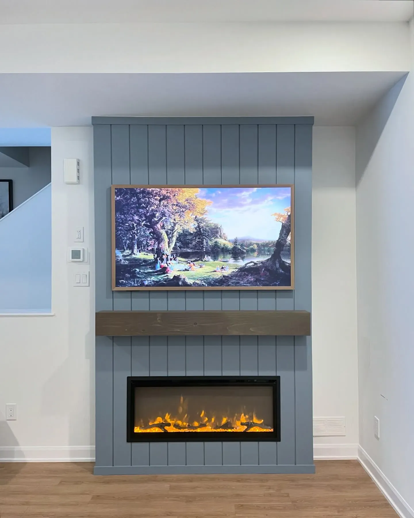 SW Morning at Sea living room fireplace color review