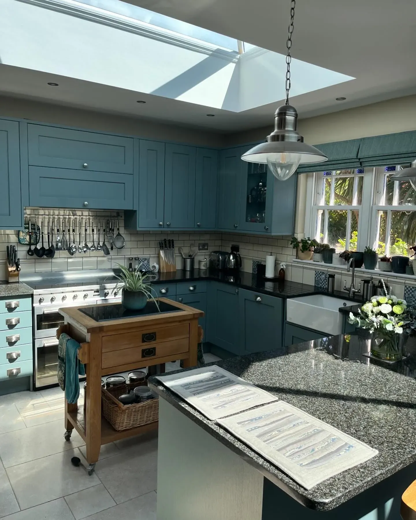 Oval Room Blue dusted kitchen cabinets