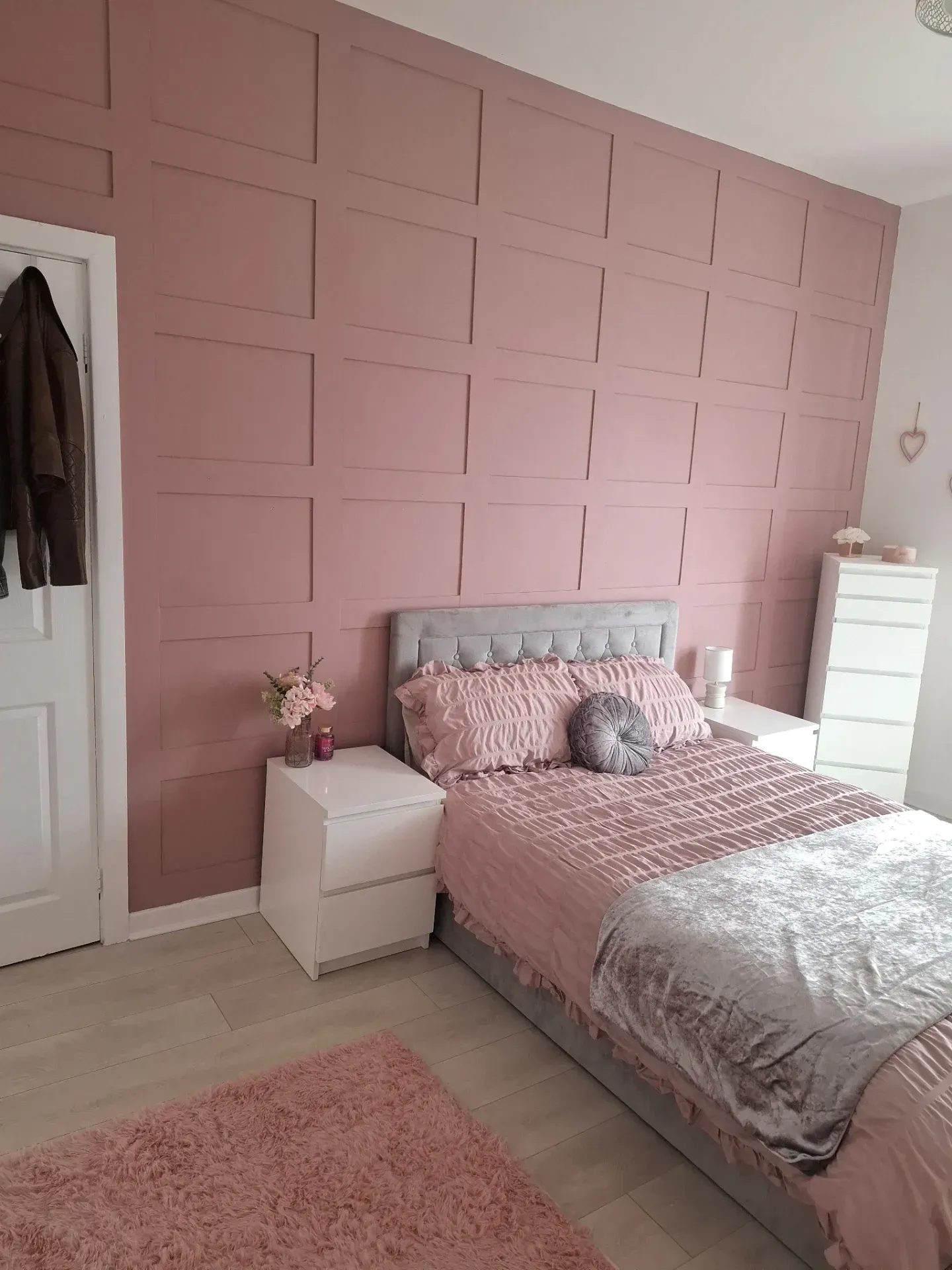 Dulux Pressed Petal bedroom panelling color