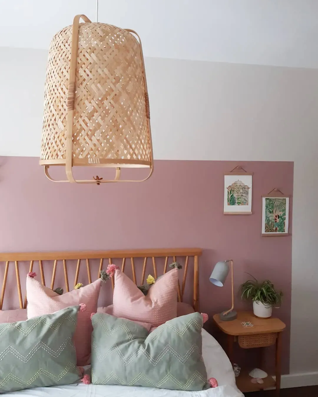 Dulux Pressed Petal boho bedroom interior