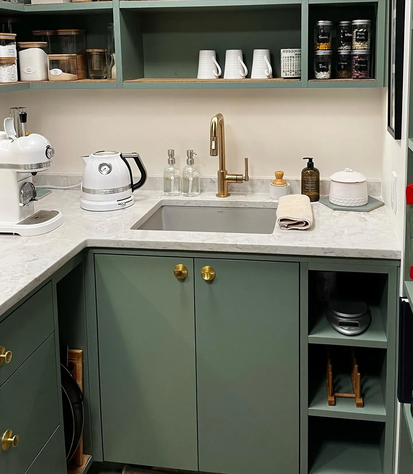 SW Privilege Green kitchen cabinets 