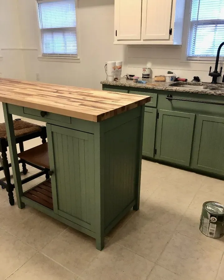 SW Privilege Green kitchen cabinets picture