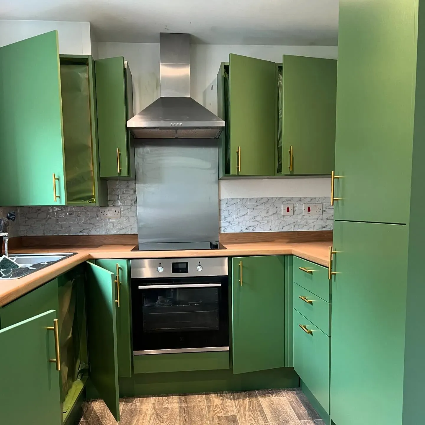 RAL Classic  Reseda green kitchen cabinets 