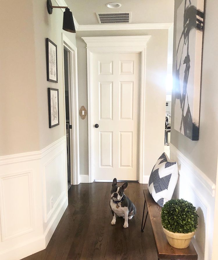 Hallway makeover with Benjamin Moore Revere Pewter