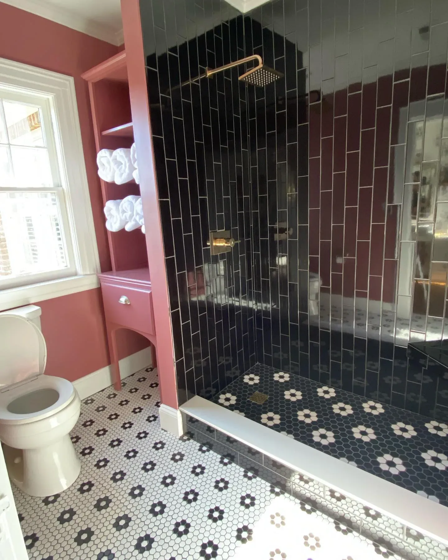 Rose brocade bathroom