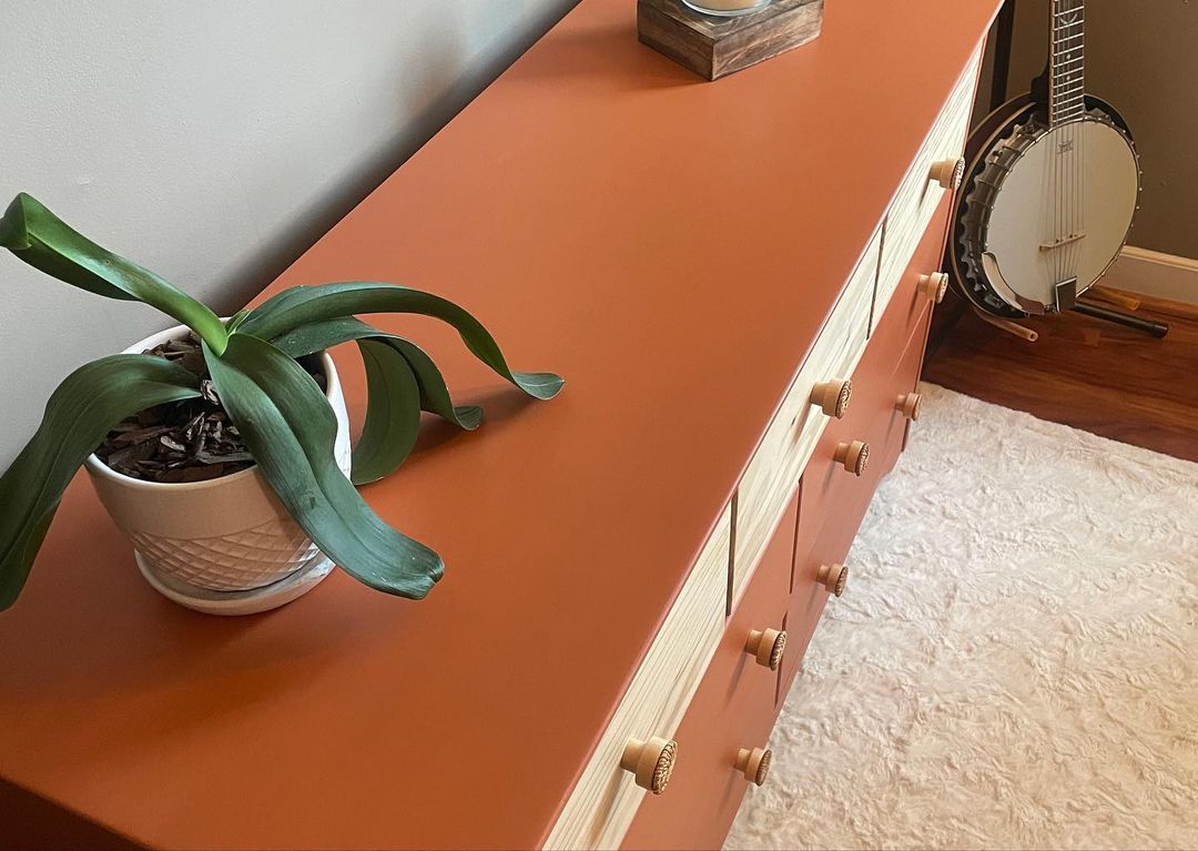 Orange dresser Behr Rusty Gate paint review