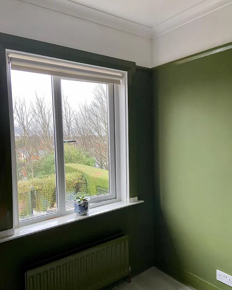 Warm dark green paint color Farrow and Ball makeover