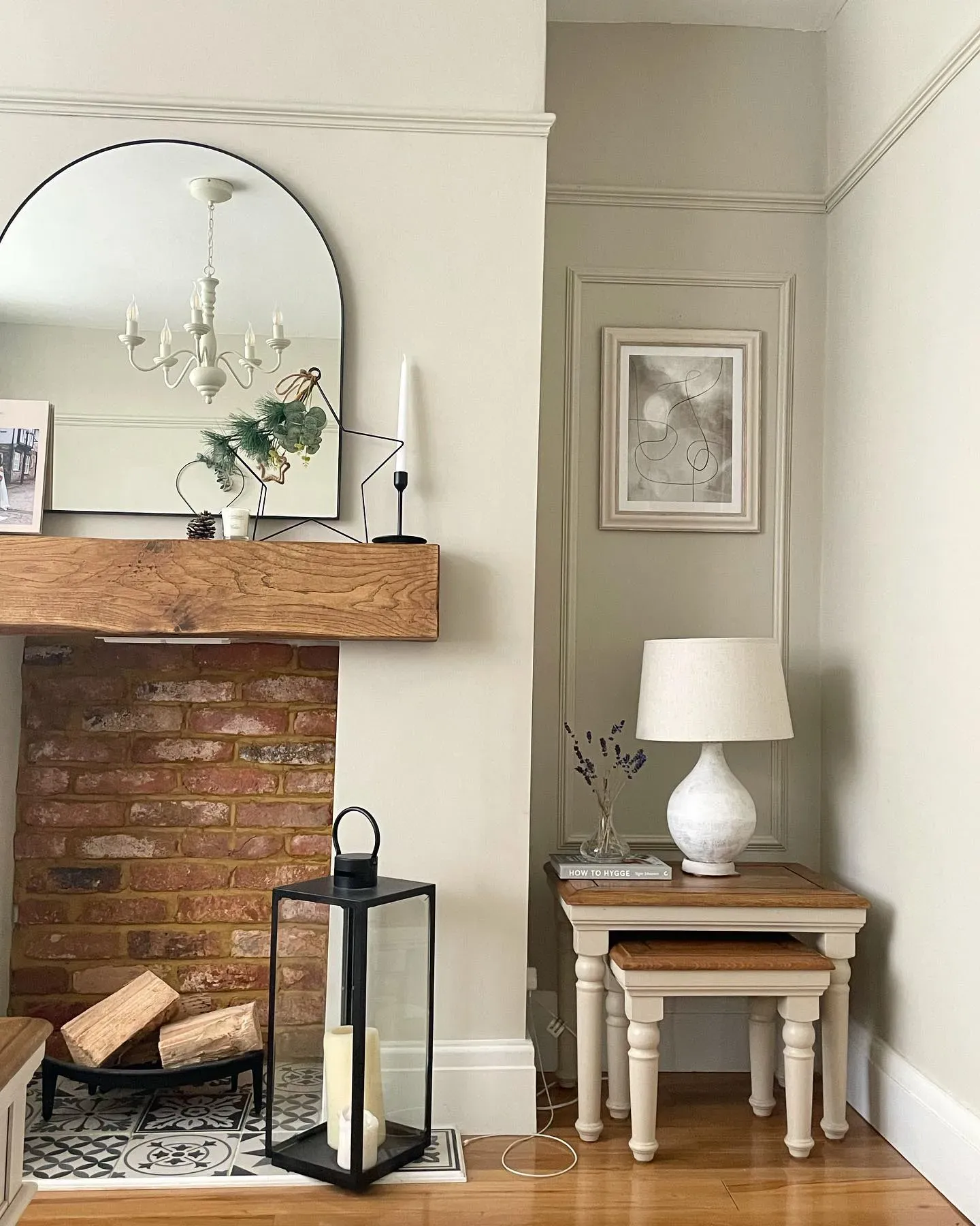 Farrow and Ball Shaded White 201 living room fireplace