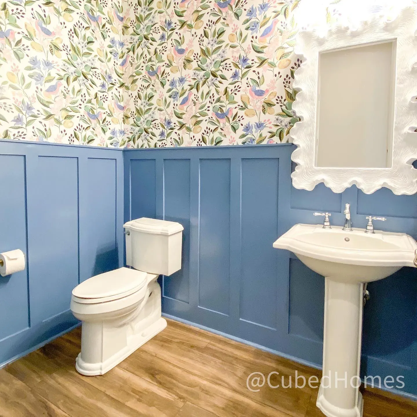 Sherwin Williams Sporty Blue bathroom wall panelling 