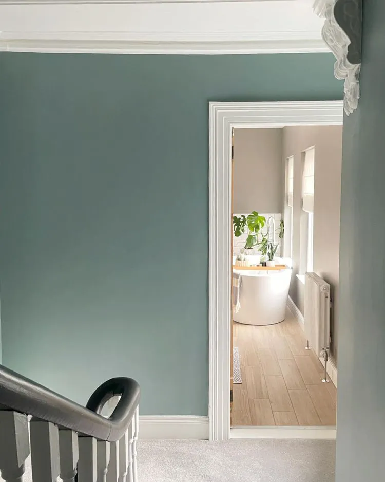 Grey stairway oval room blue farrow and ball
