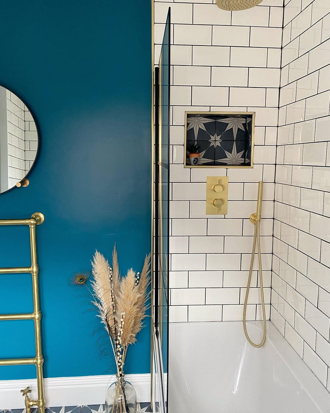 Bathroom with dark blue wall paint Teal Tension