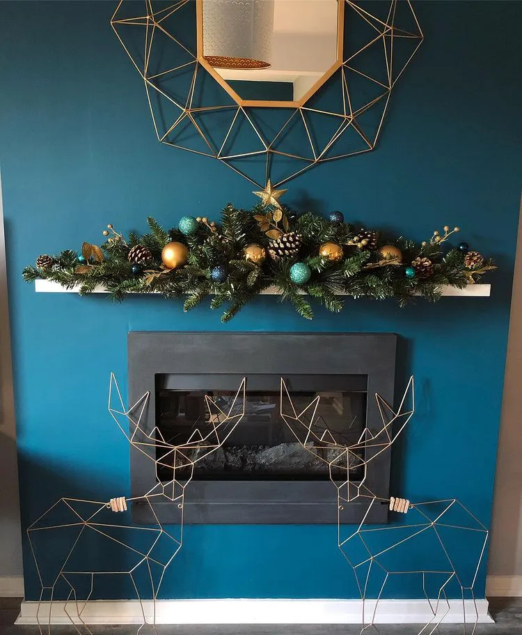 Dulux Teal Tension fireplace decoration