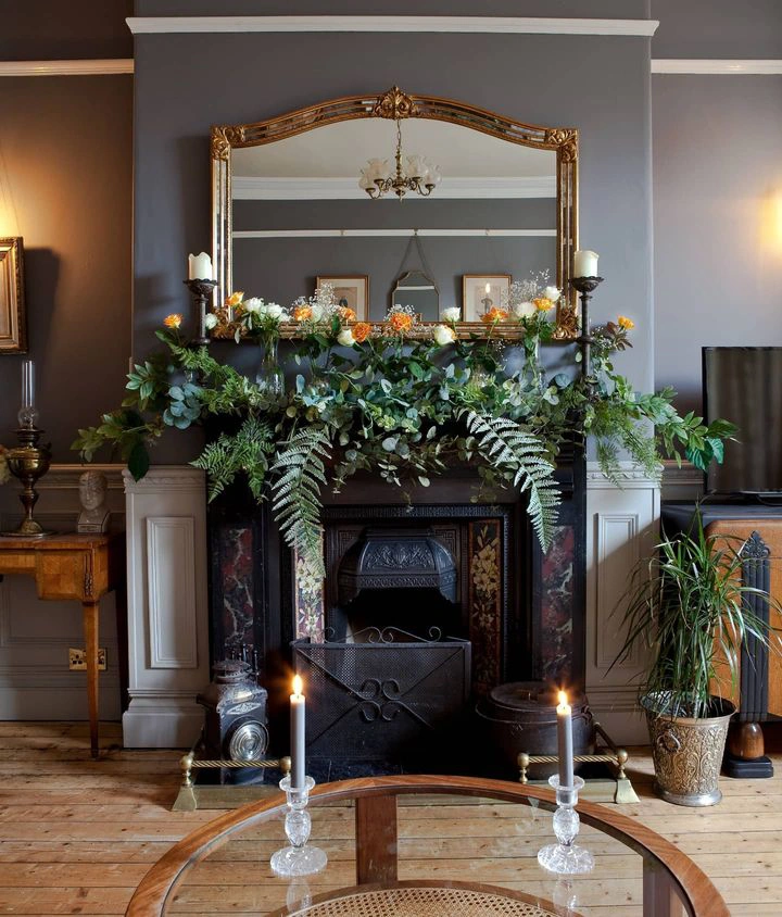 Grey living room with fireplace Dulux Urban Obsession